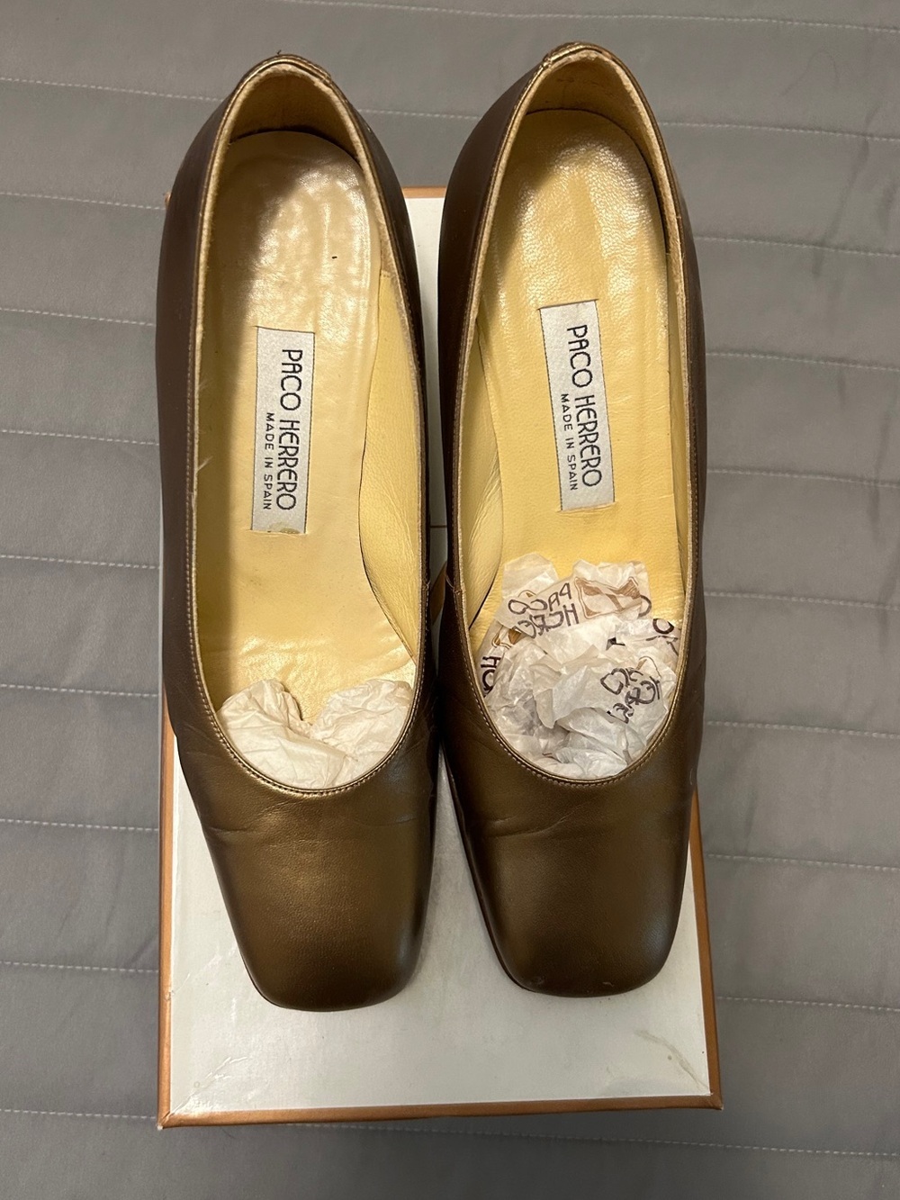 Vintage Paco Herrero Brown Leather Square-Toe Flats